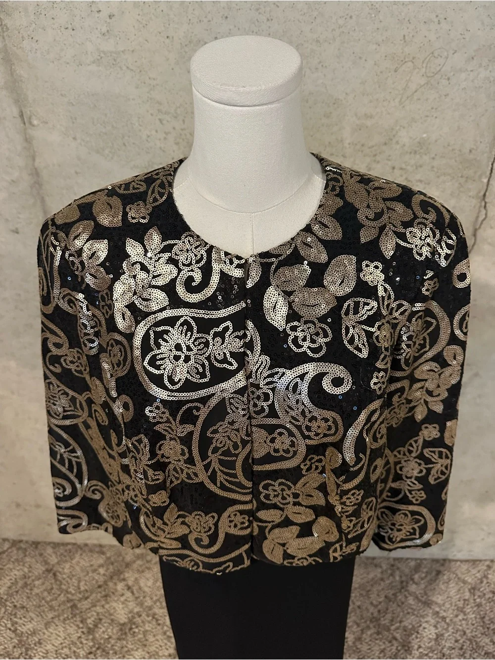 Alex Evenings Black & Gold Sequin Evening Jacket Cocktail Glam Size 14W - Picture 4 of 7